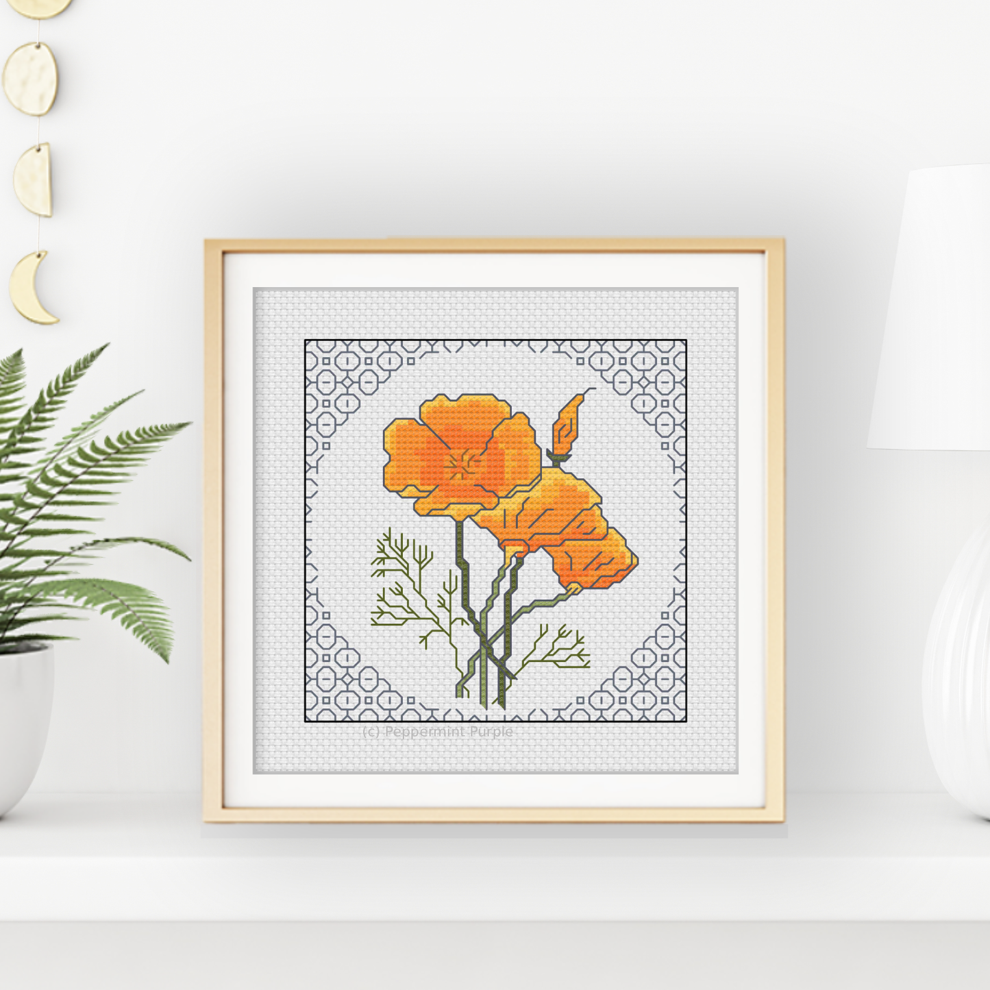 Centre Stage - Californian Poppies Blackwork Pattern by Peppermint Purple