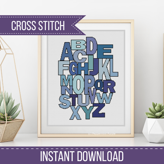 Baby boy Blue Alphabet Cross Stitch Pattern by Peppermint Purple