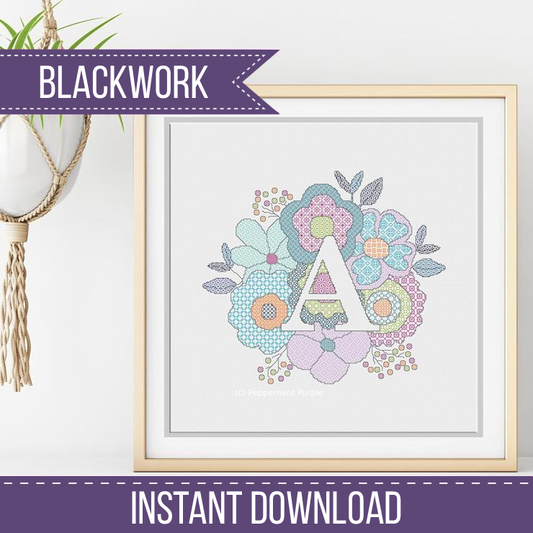 Floral Letters Blackwork Pattern by Peppermint Purple