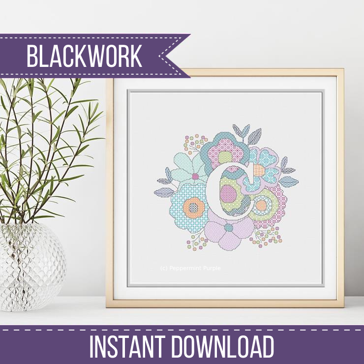 Floral Letters Blackwork Pattern by Peppermint Purple