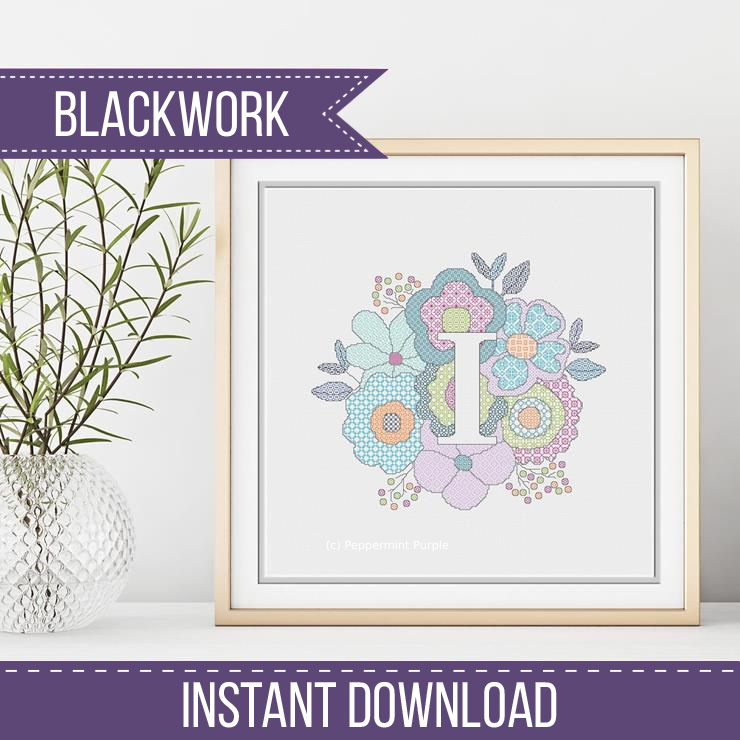 Floral Letters Blackwork Pattern by Peppermint Purple