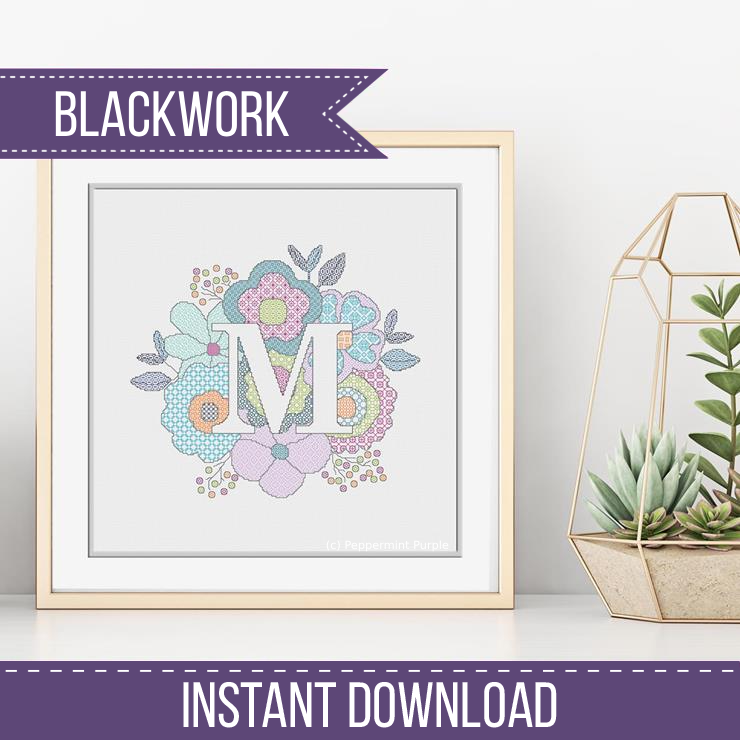 Floral Letters Blackwork Pattern by Peppermint Purple