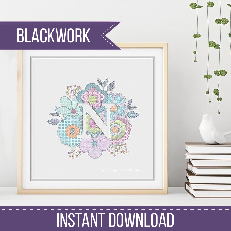 Floral Letters Blackwork Pattern by Peppermint Purple