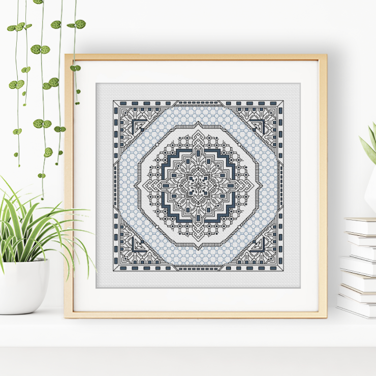 Hints in Antique Blue Blackwork by Peppermint Purple