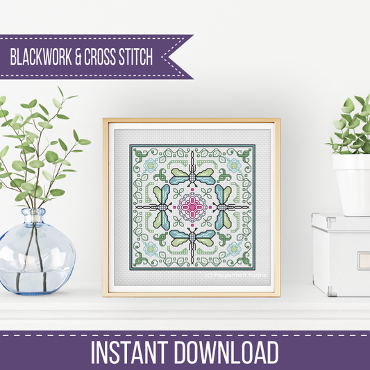 Centre Stage - Dragonfly Blackwork Pattern by Peppermint Purple