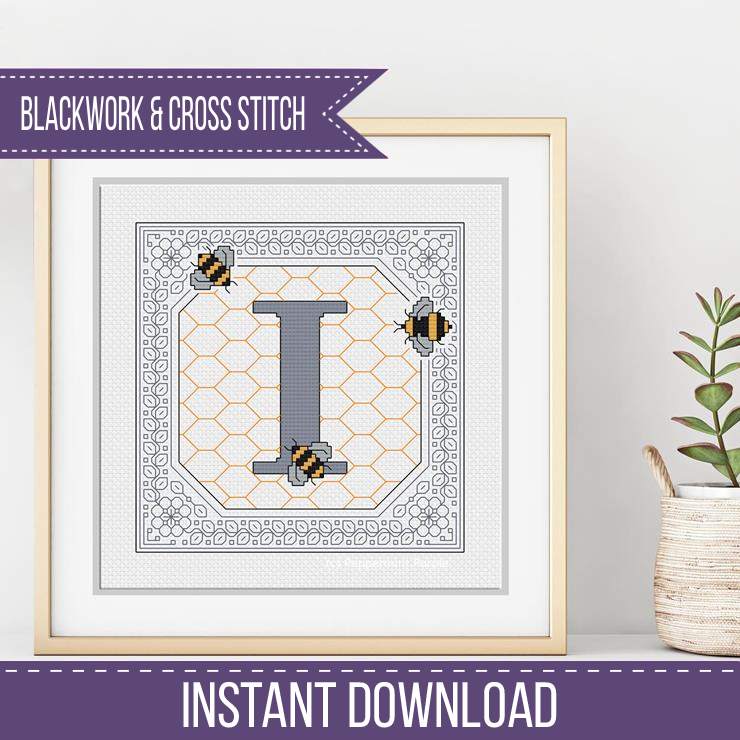 Bumble Bee Letters Blackwork Pattern by Peppermint Purple