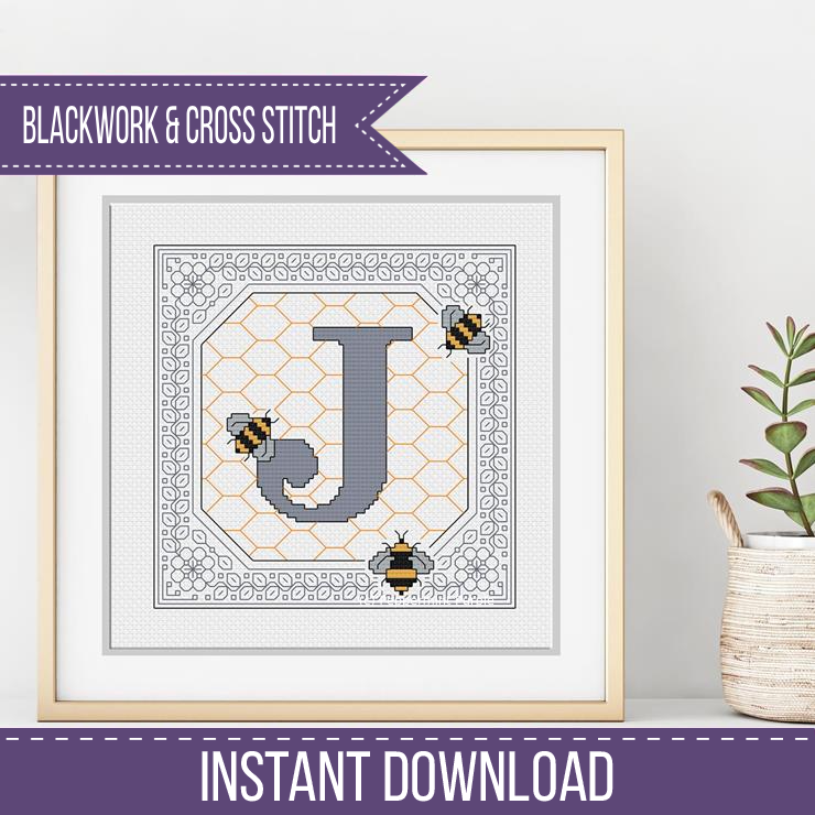 Bumble Bee Letters Blackwork Pattern by Peppermint Purple