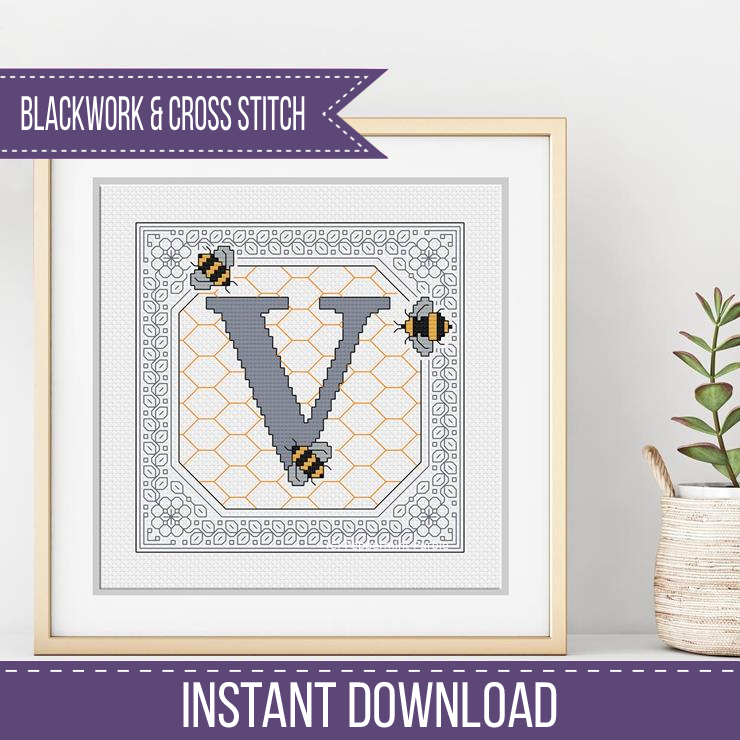 Bumble Bee Letters Blackwork Pattern by Peppermint Purple
