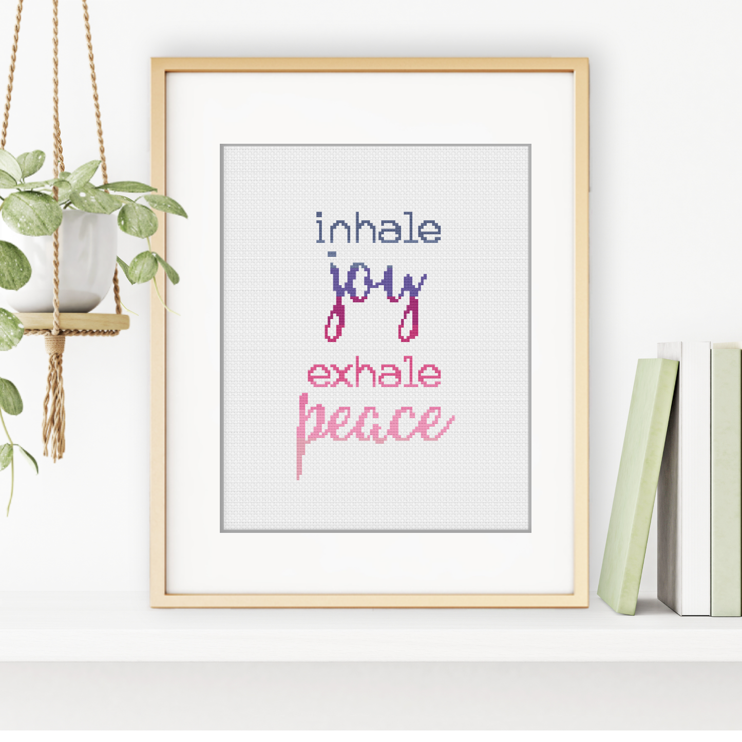 Inhale Joy Exhale Peace Cross Stitch Pattern by Peppermint Purple