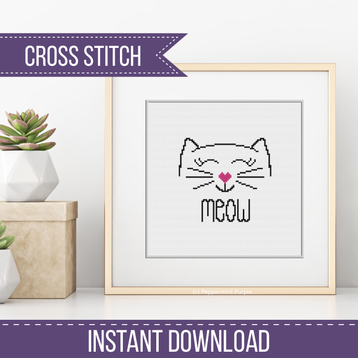 Cat Face Cross Stitch Pattern by Peppermint Purple