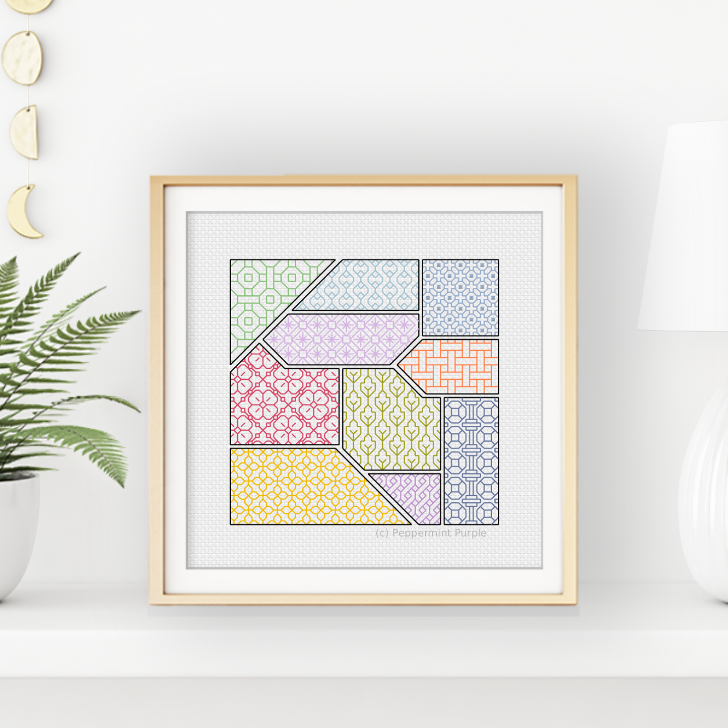 Blackwork Tangram Pattern Blackwork Pattern by Peppermint Purple