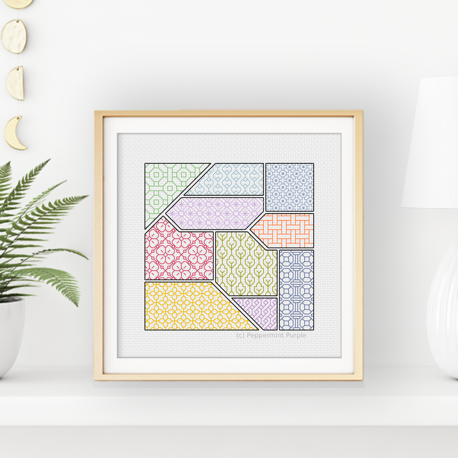Blackwork Tangram Pattern Blackwork Pattern by Peppermint Purple