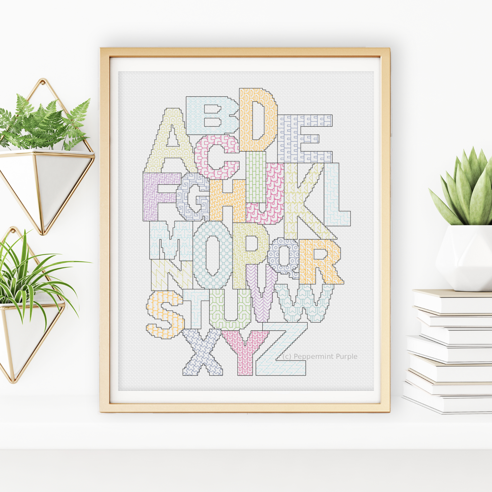 Alphabet Blackwork Pattern Blackwork Pattern by Peppermint Purple