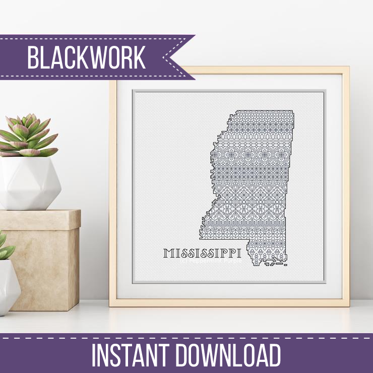 Mississippi Blackwork Blackwork Pattern by Peppermint Purple