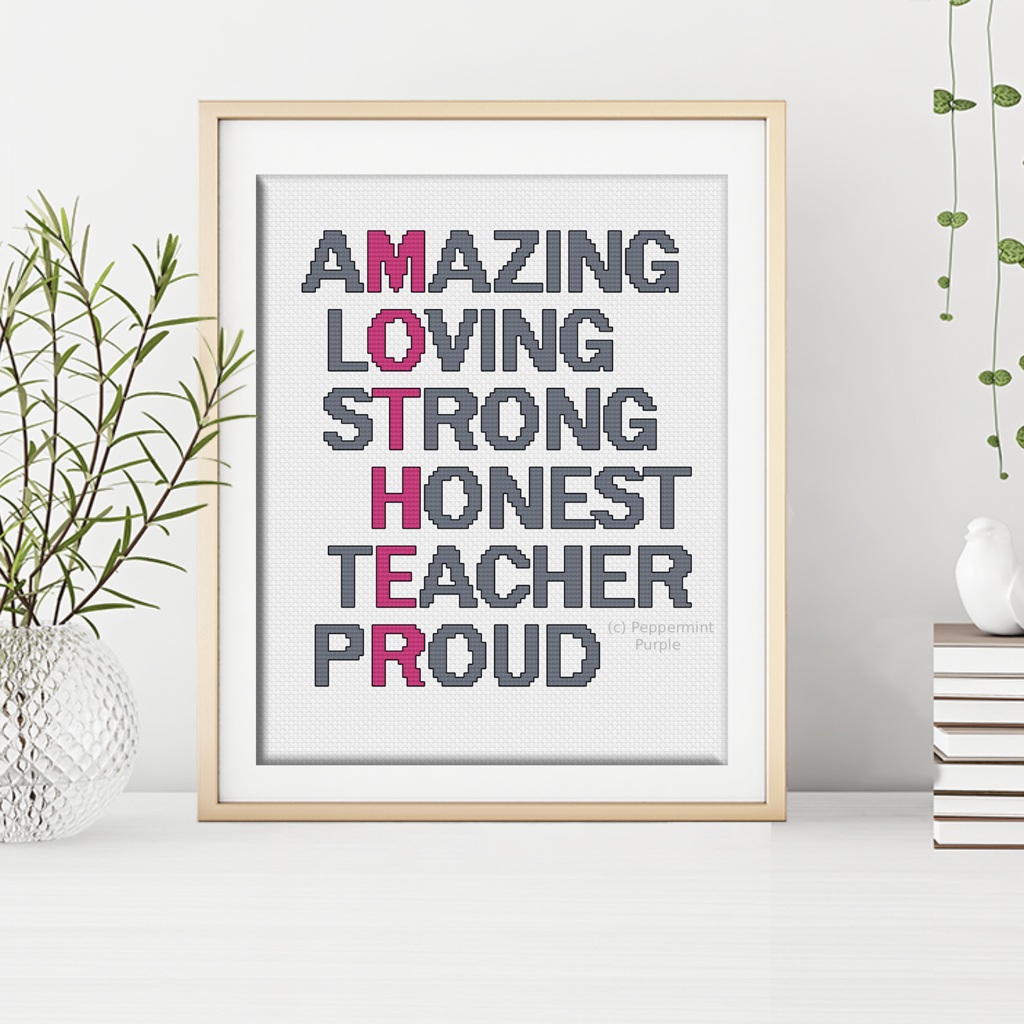 Mother Acrostic Cross Stitch Pattern by Peppermint Purple