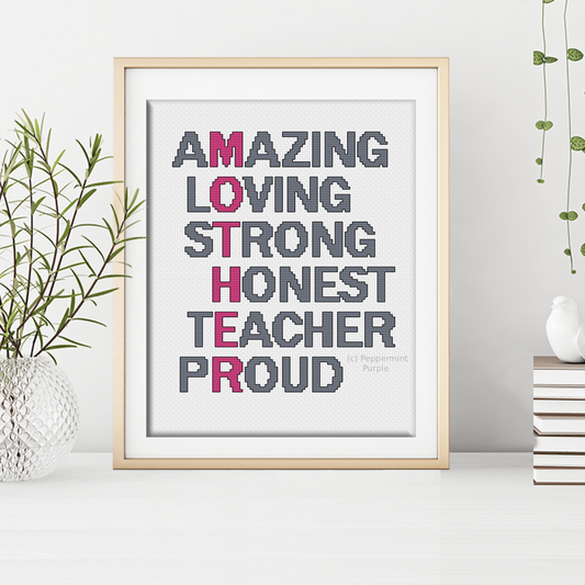 Mother Acrostic Cross Stitch Pattern by Peppermint Purple