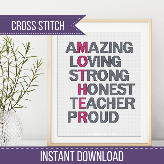 Mother Acrostic Cross Stitch Pattern by Peppermint Purple