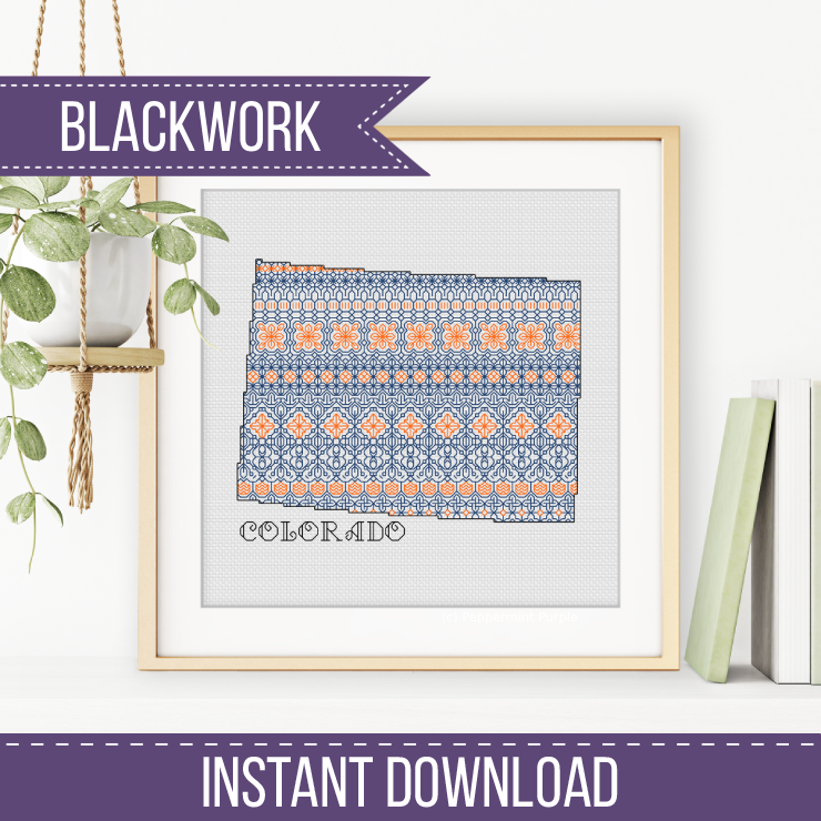 Colorado Blackwork - Blue & Orange Blackwork Pattern by Peppermint Purple