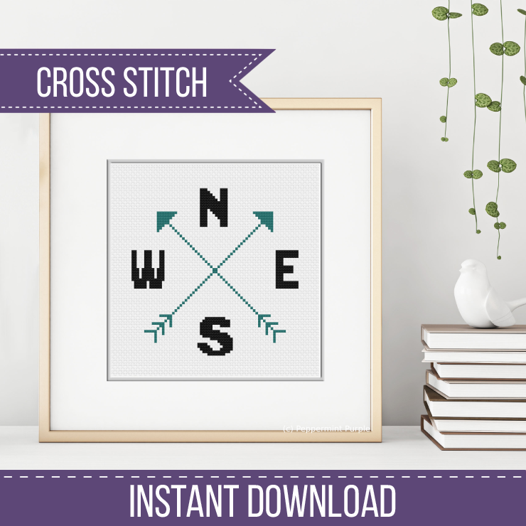 Compass Cross Stitch Pattern by Peppermint Purple