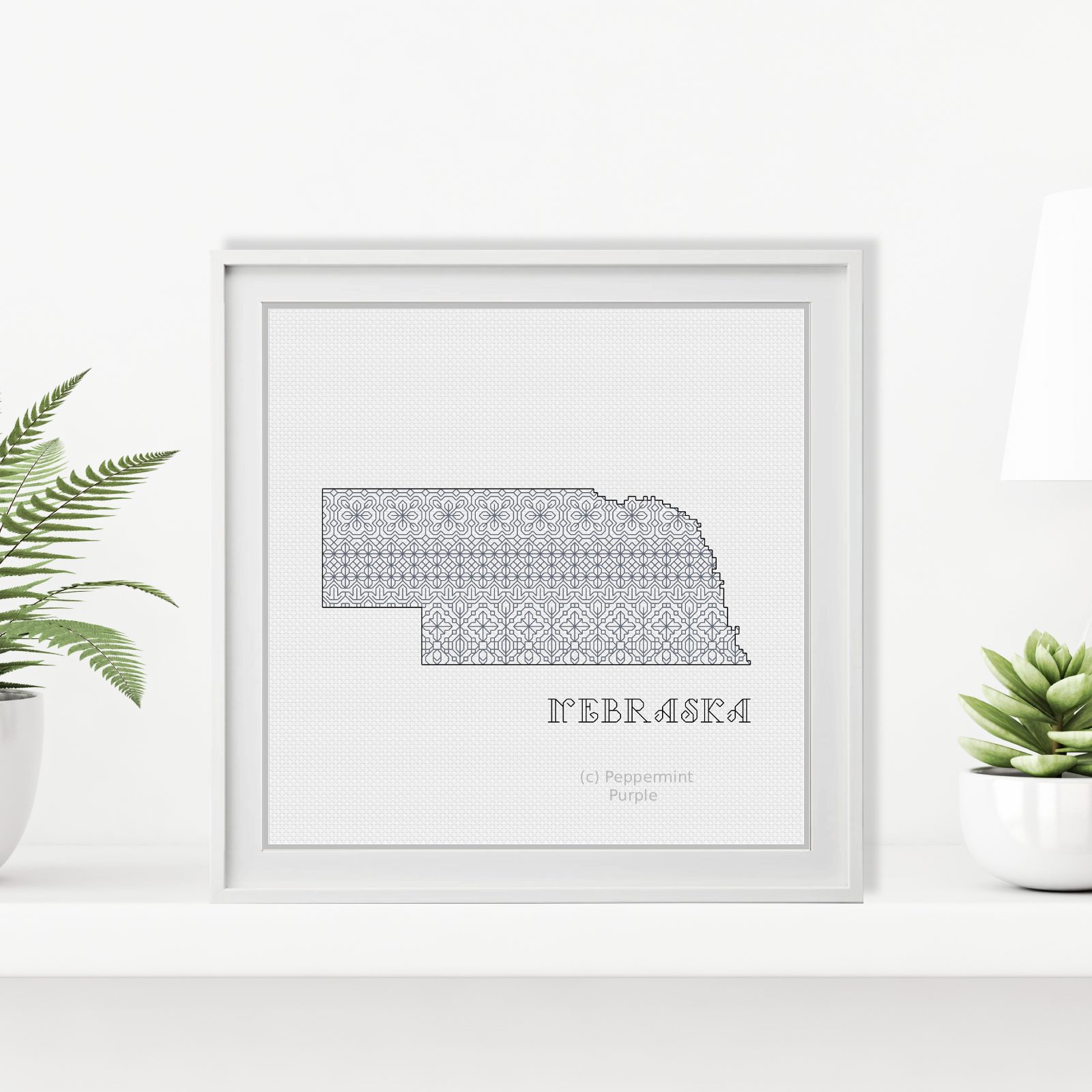 Nebraska Blackwork Blackwork Pattern by Peppermint Purple
