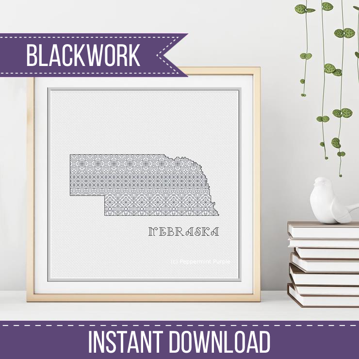 Nebraska Blackwork Blackwork Pattern by Peppermint Purple