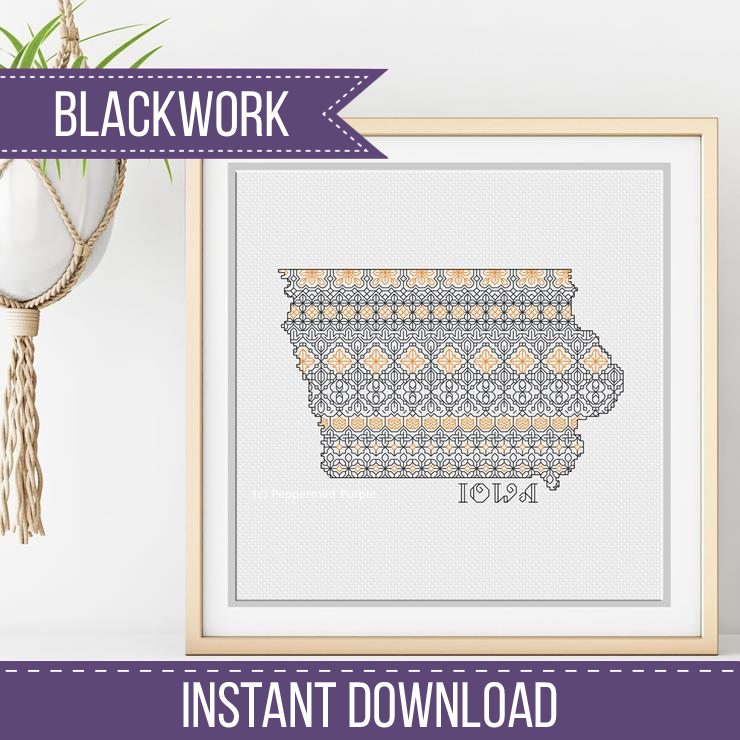 Iowa Black Gold Blackwork Blackwork Pattern by Peppermint Purple