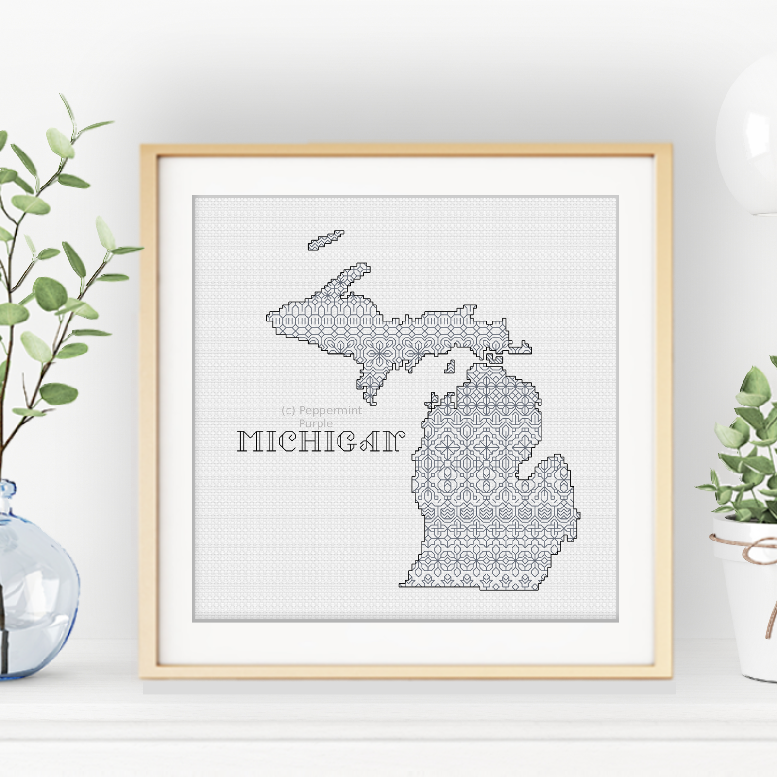 Michigan Blackwork Blackwork Pattern by Peppermint Purple