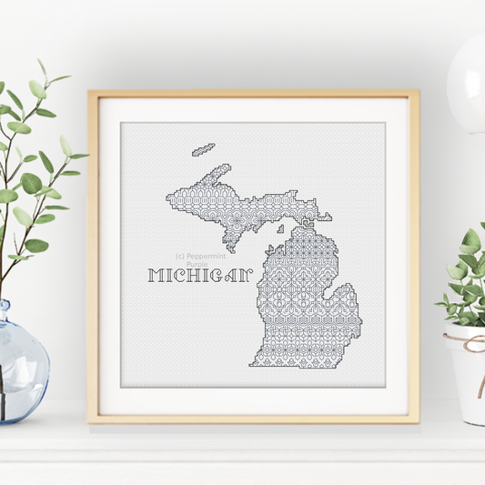 Michigan Blackwork Blackwork Pattern by Peppermint Purple