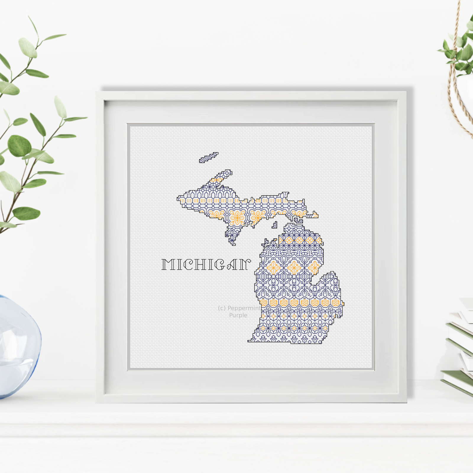 Michigan Blackwork Blackwork Pattern by Peppermint Purple