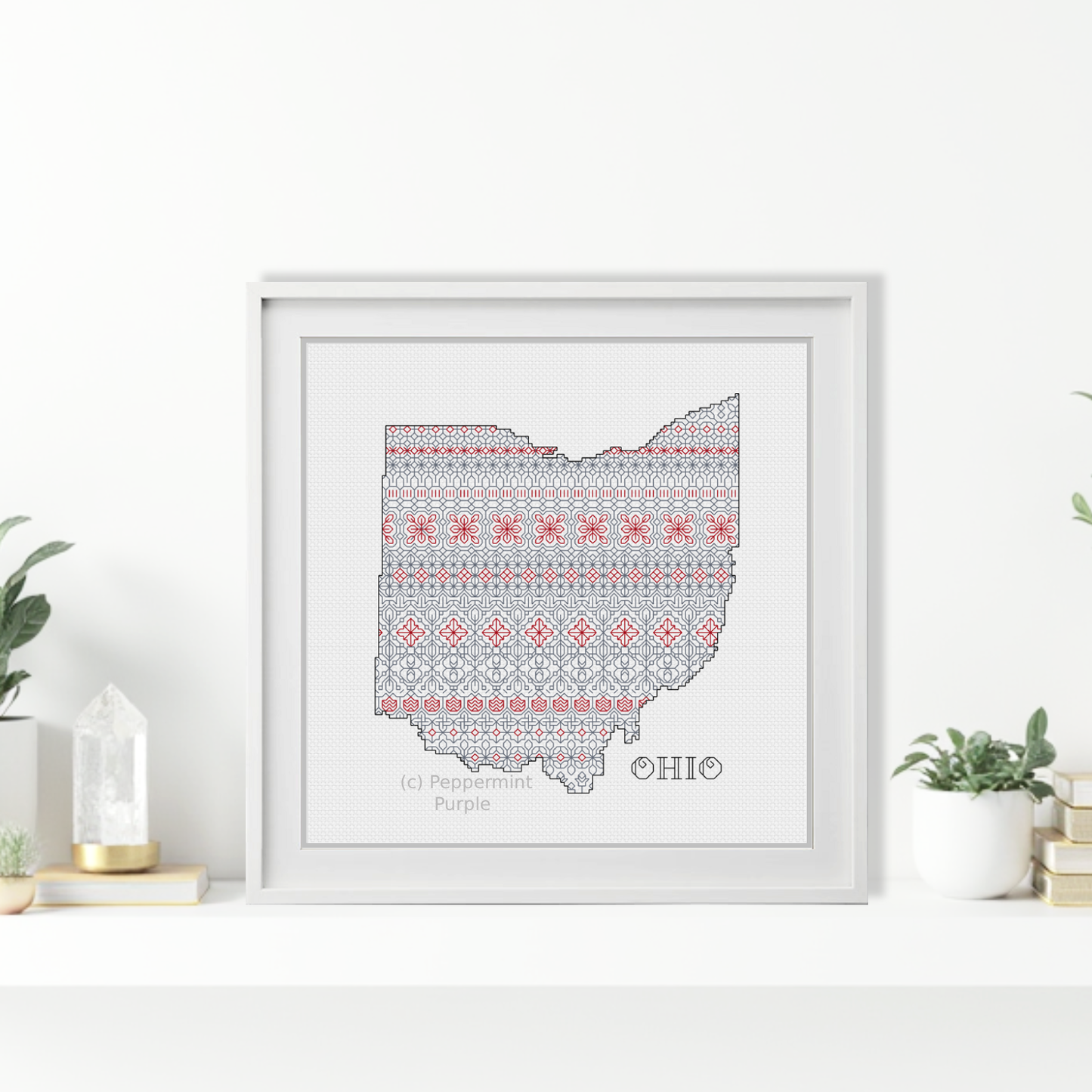Ohio - red Grey Blackwork Blackwork Pattern by Peppermint Purple