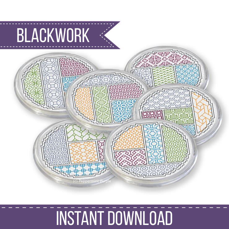 Geometric Coasters Blackwork Pattern by Peppermint Purple