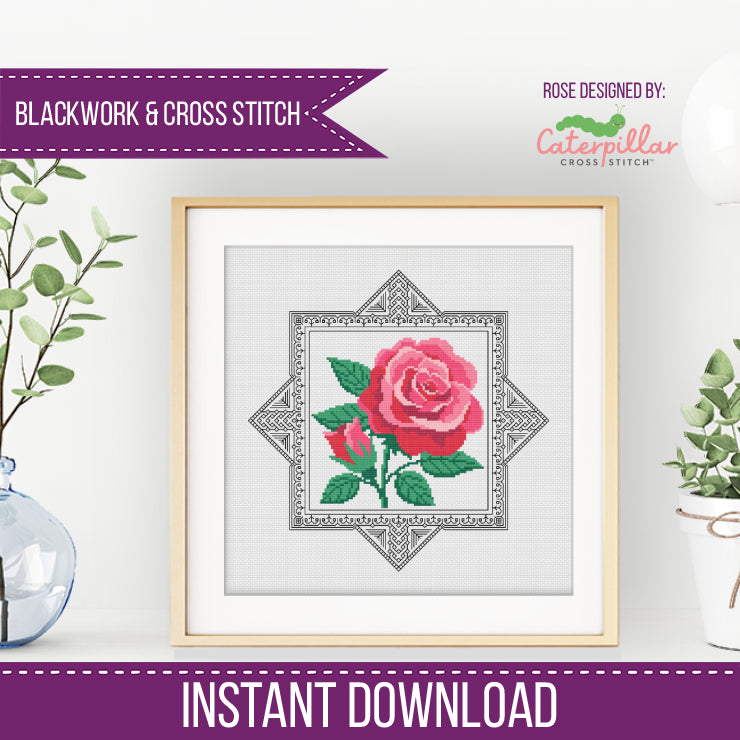 Royal Jubilee Rose Blackwork Pattern by Peppermint Purple