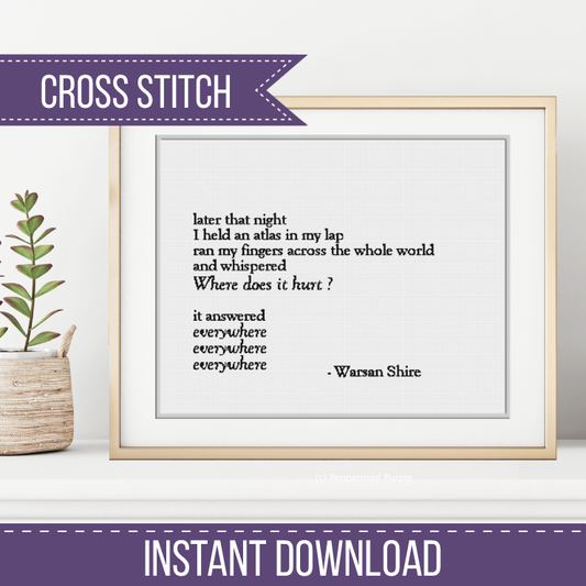 Warsan Shire Cross Stitch Pattern by Peppermint Purple