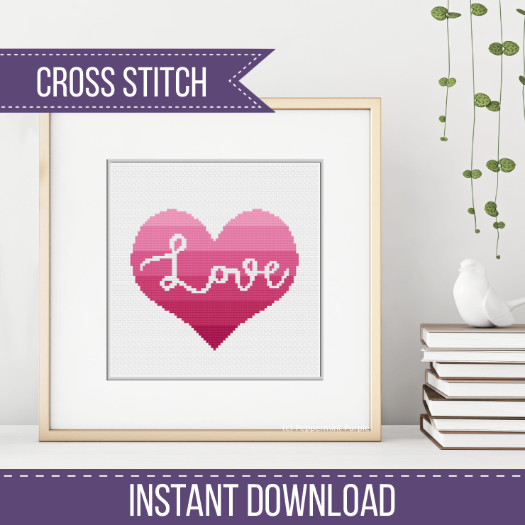 Ombre Love Heart Cross Stitch Pattern by Peppermint Purple