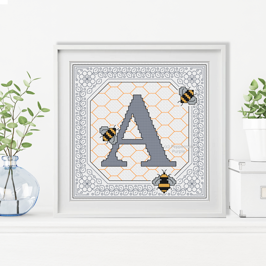 Bumble Bee Letters Blackwork Pattern by Peppermint Purple