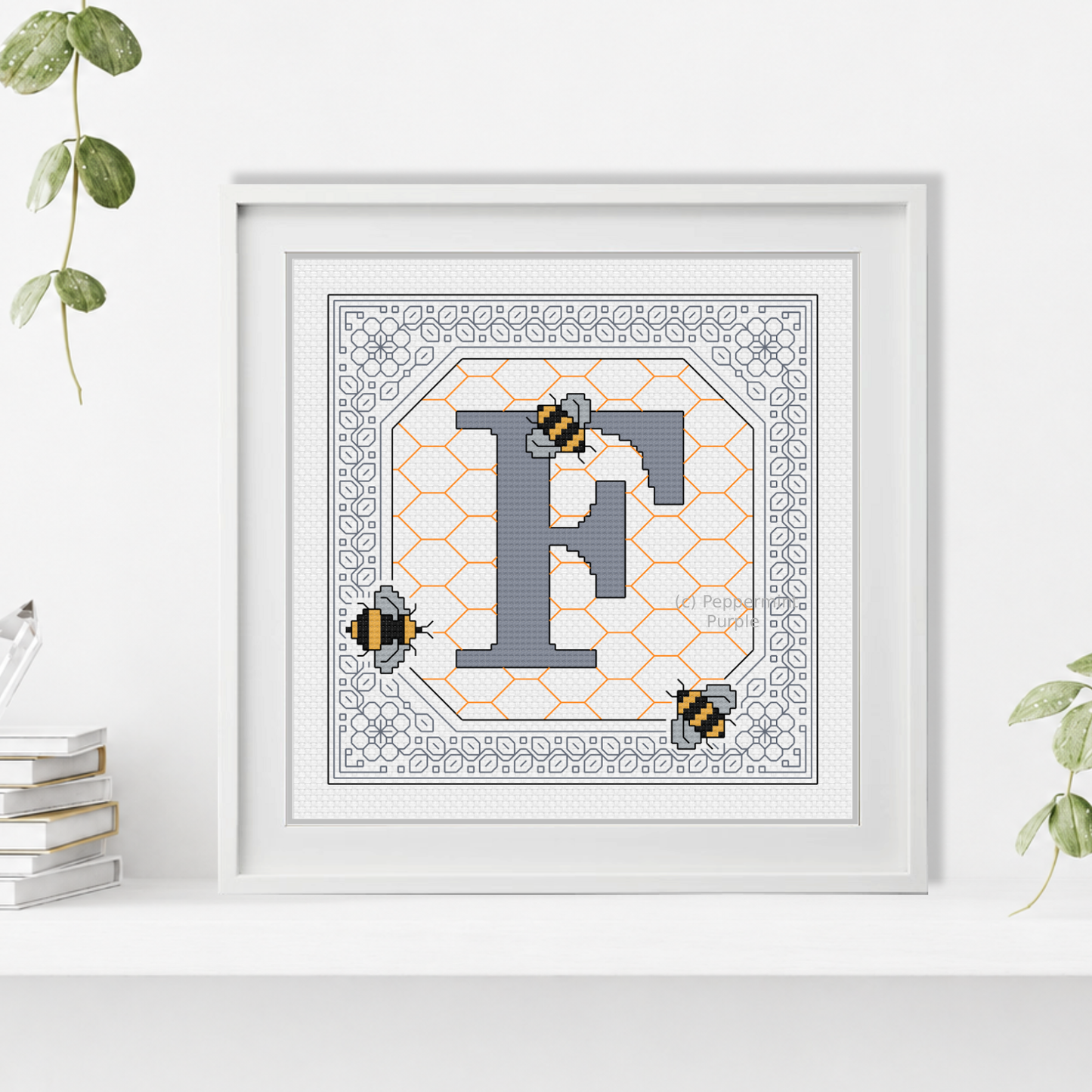 Bumble Bee Letters Blackwork Pattern by Peppermint Purple