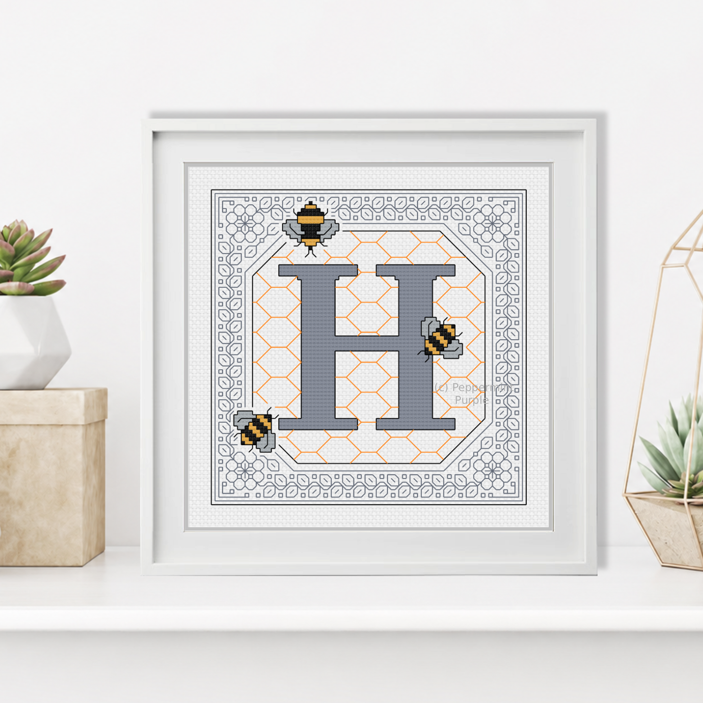 Bumble Bee Letters Blackwork Pattern by Peppermint Purple