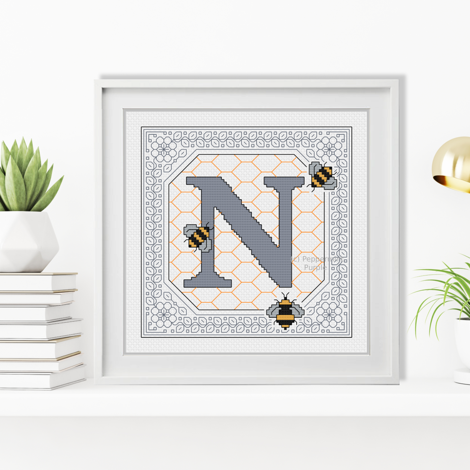 Bumble Bee Letters Blackwork Pattern by Peppermint Purple