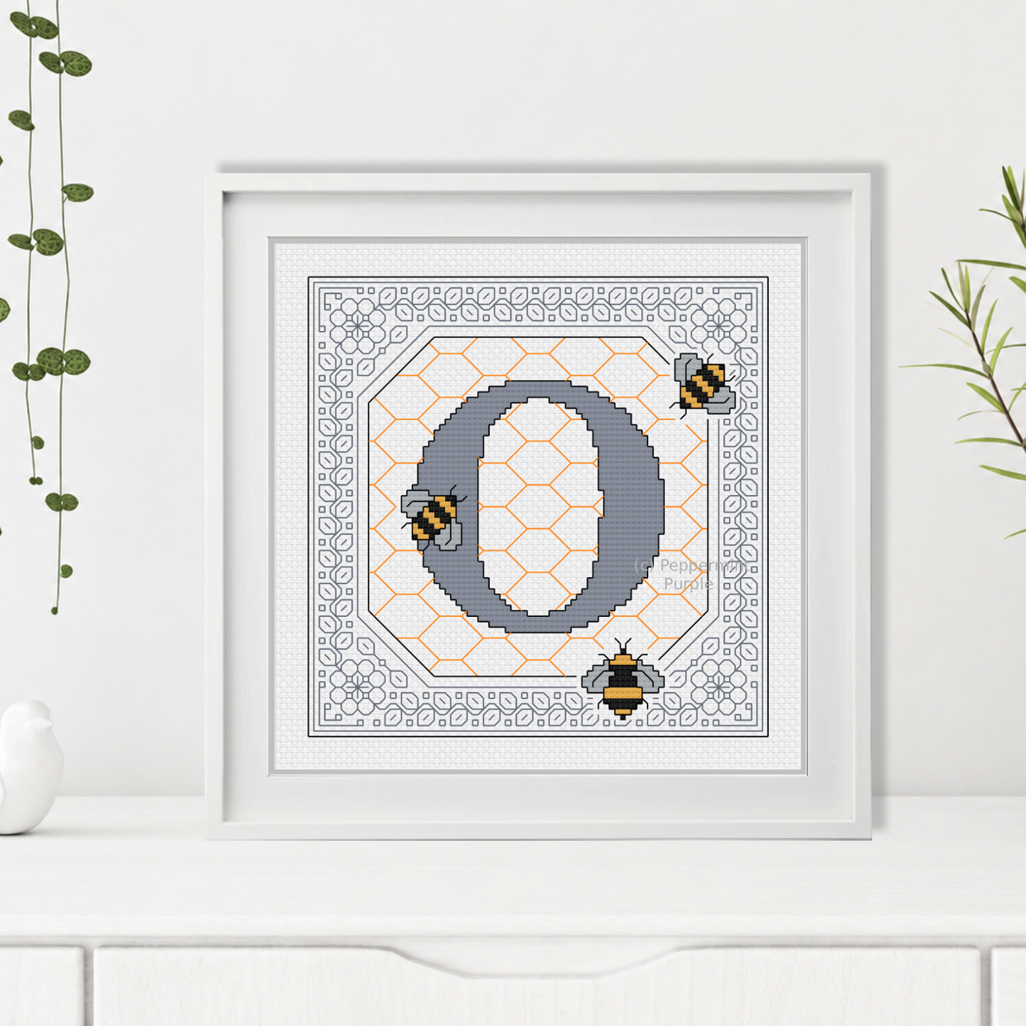 Bumble Bee Letters Blackwork Pattern by Peppermint Purple