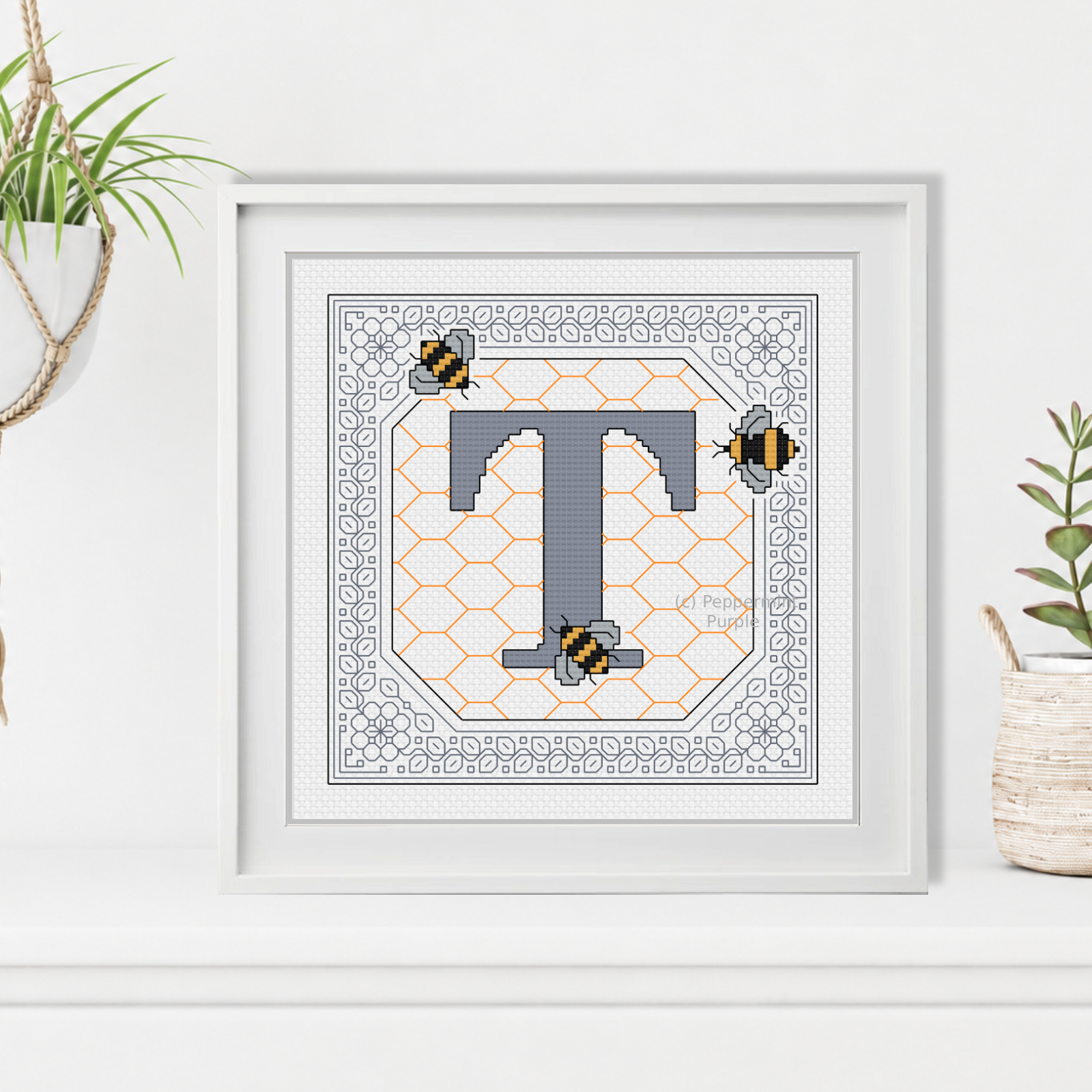 Bumble Bee Letters Blackwork Pattern by Peppermint Purple