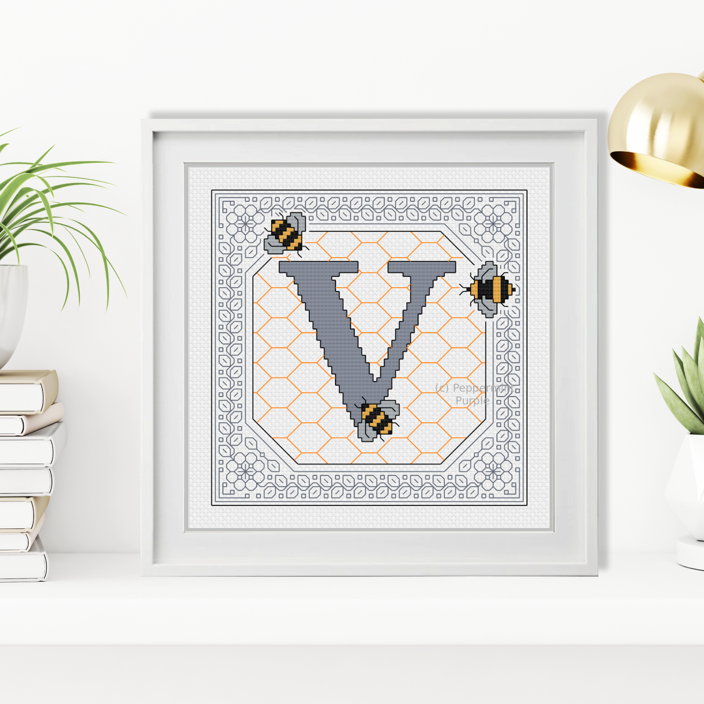 Bumble Bee Letters Blackwork Pattern by Peppermint Purple
