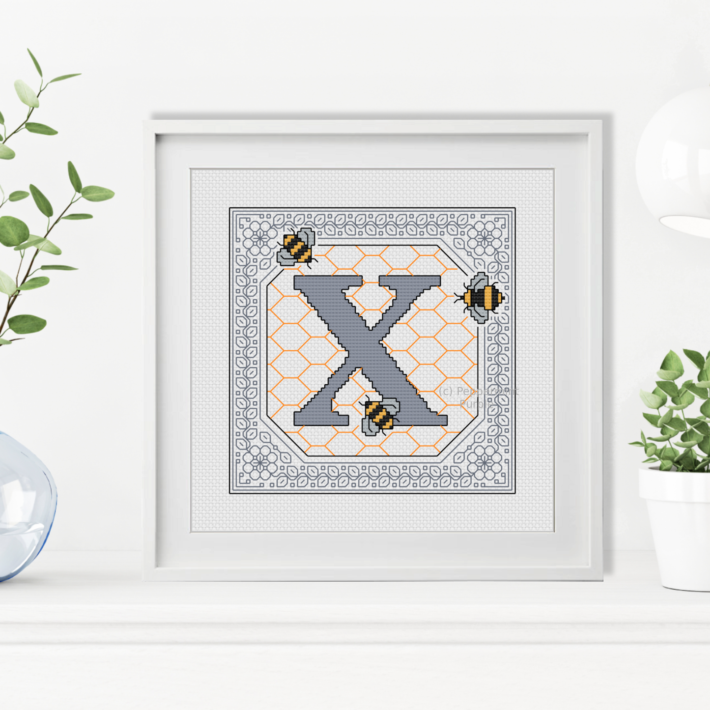 Bumble Bee Letters Blackwork Pattern by Peppermint Purple