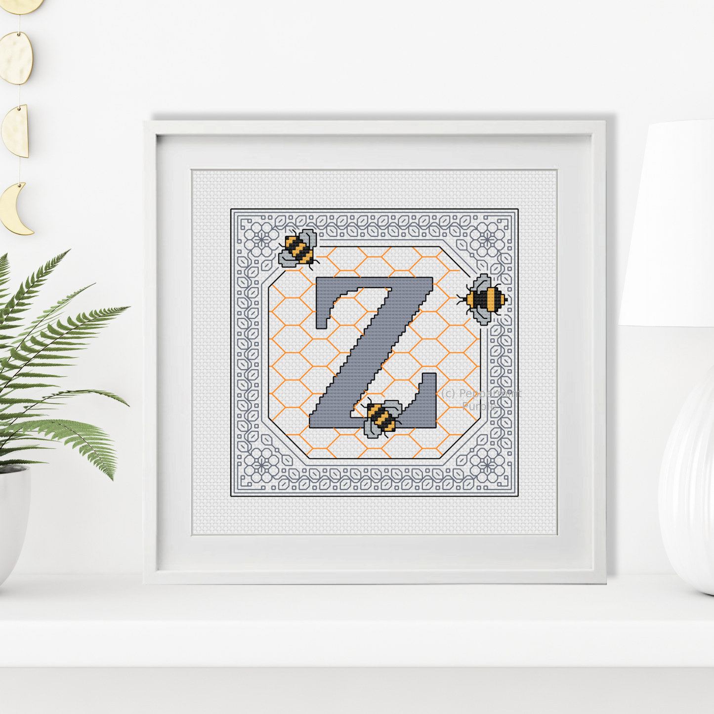 Bumble Bee Letters Blackwork Pattern by Peppermint Purple