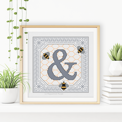Bumble Bee Letters Blackwork Pattern by Peppermint Purple
