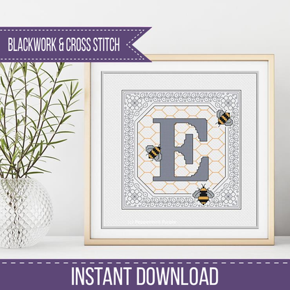 Bumble Bee Letters Blackwork Pattern by Peppermint Purple