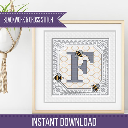 Bumble Bee Letters Blackwork Pattern by Peppermint Purple