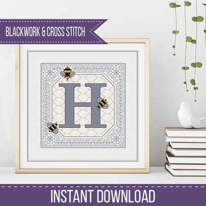 Bumble Bee Letters Blackwork Pattern by Peppermint Purple