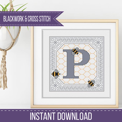 Bumble Bee Letters Blackwork Pattern by Peppermint Purple