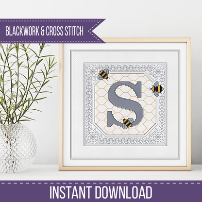 Bumble Bee Letters Blackwork Pattern by Peppermint Purple