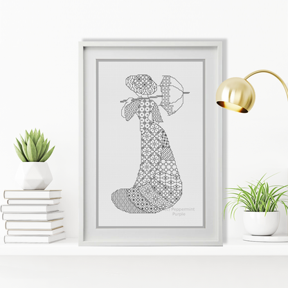 Blackwork Lady Kit Blackwork Kit by Peppermint Purple